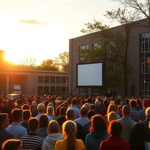 Public regardant un film lors d'un événement de l'école