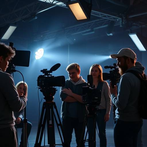 Étudiants travaillant sur un plateau de tournage
